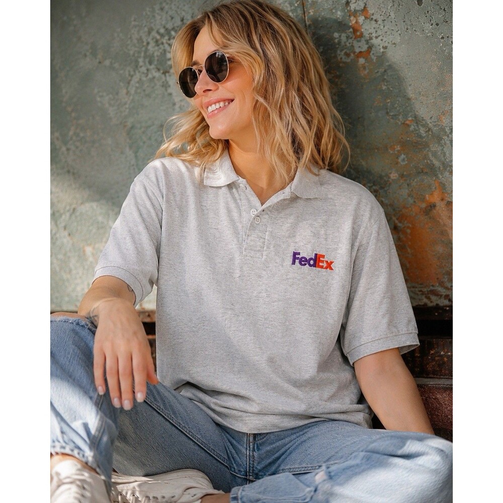 Federal Express Short Sleeve Polo Shirt Vintage Anvil Fed Ex 80s VTG Gray L